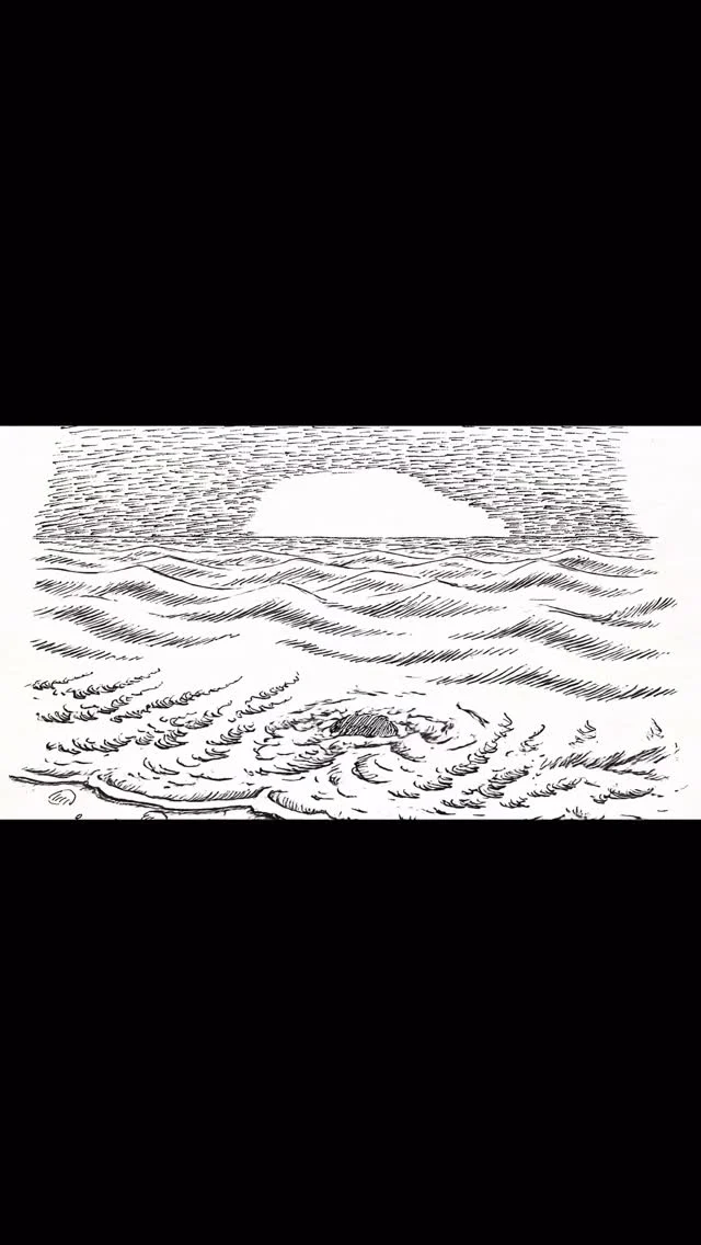 Enjoy this delightful little video illustrating one of the sections of “Reverence”, a song on The Mid-Century Molluscs perform Unthunk’s “Return to the sea”. Italian multi-media artist Isobel Blank created a pen and ink animation to show the breaking wave described in the text.
.
Follow bio links to watch in larger format and to hear the whole song and album.
#avantpop #postrock #chamberpop #modernclassical #indiemusic